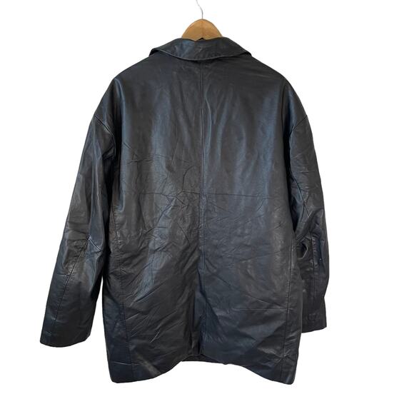 Vintage KENNETH COLE Mens Genuine Leather Coat Jacket Black Large Classic Grunge - Picture 3 of 12